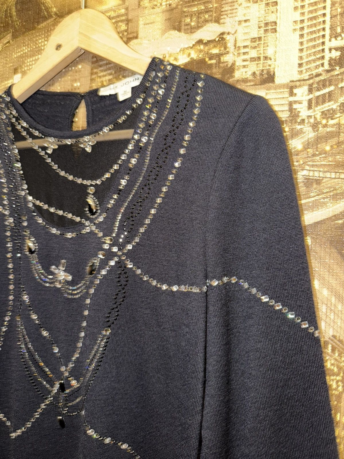 St. John Women's St. John Black & Silver Beaded Crew Neck Sweater Size M / US 6-8 / IT 42-44 - 4 Thumbnail