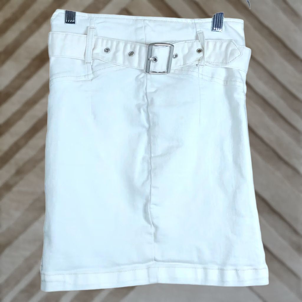 Free People Free People Skirt White Belted Jean Midi Stretch 0 Women’s Midi Skirt Preppy Casual, Solid, Cotton Spandex Rayon Polyamide Size 25" / US 0 / IT 36 - 1 Thumbnail
