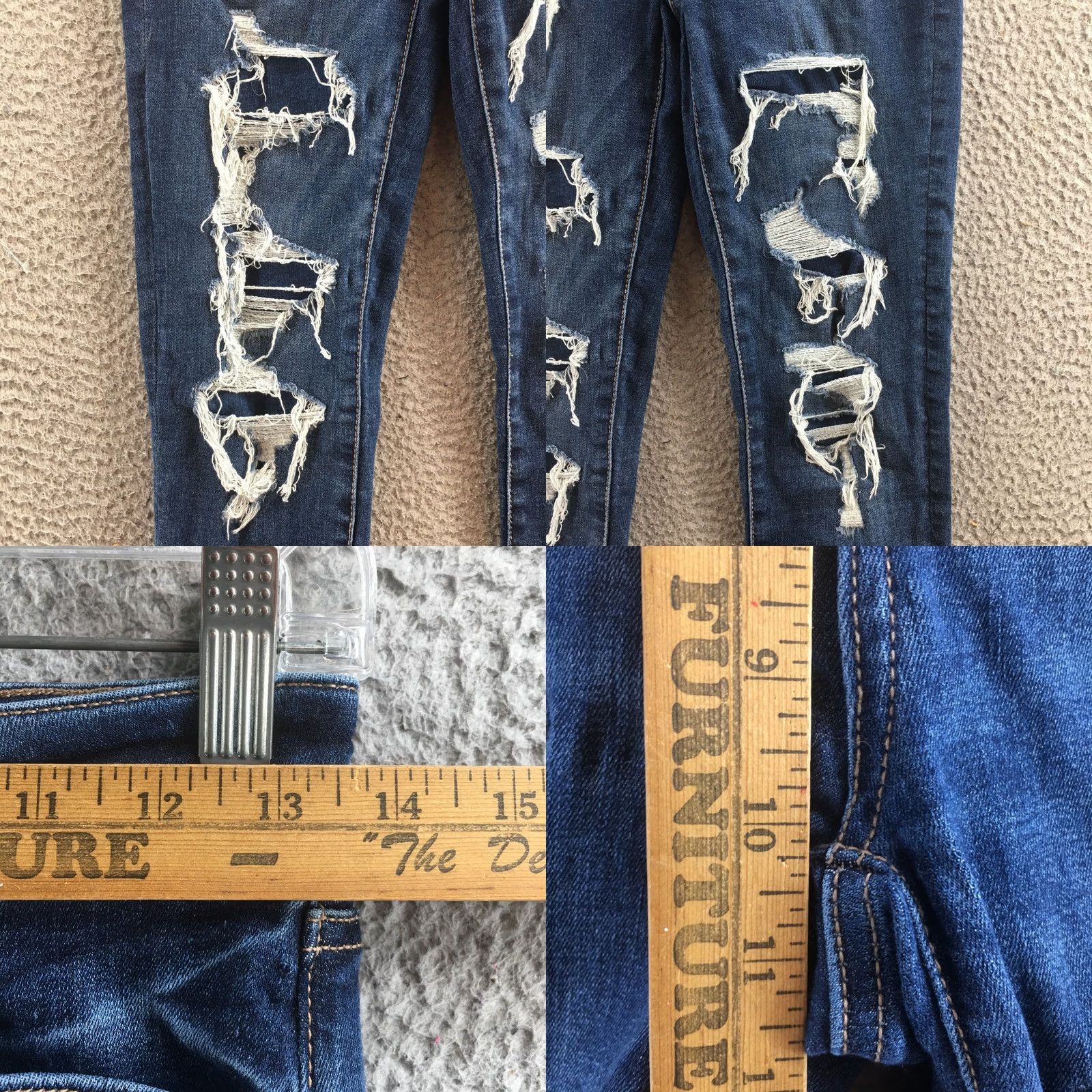 American Eagle Outfitters American Eagle Jeans Womens 2 Blue Skinny Distressed Ripped Frayed Hem Denim Shirt? Size 26" / US 2 / IT 38 - 8 Thumbnail