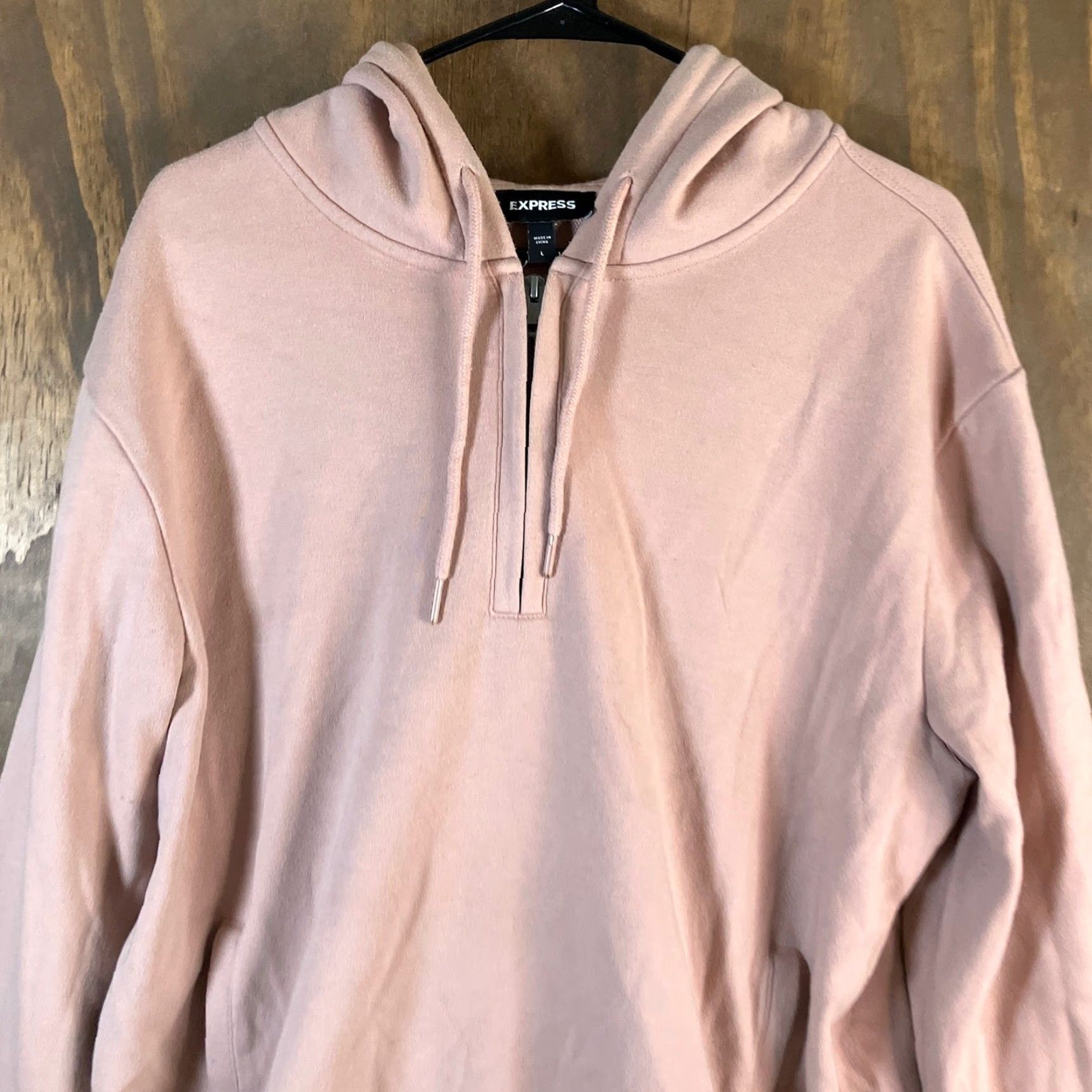 Vintage Express Womens Sweatshirt Light Pink Pullover 1/4 Zip Hoodie Large Stretch Size L / US 10 / IT 46 - 2 Thumbnail