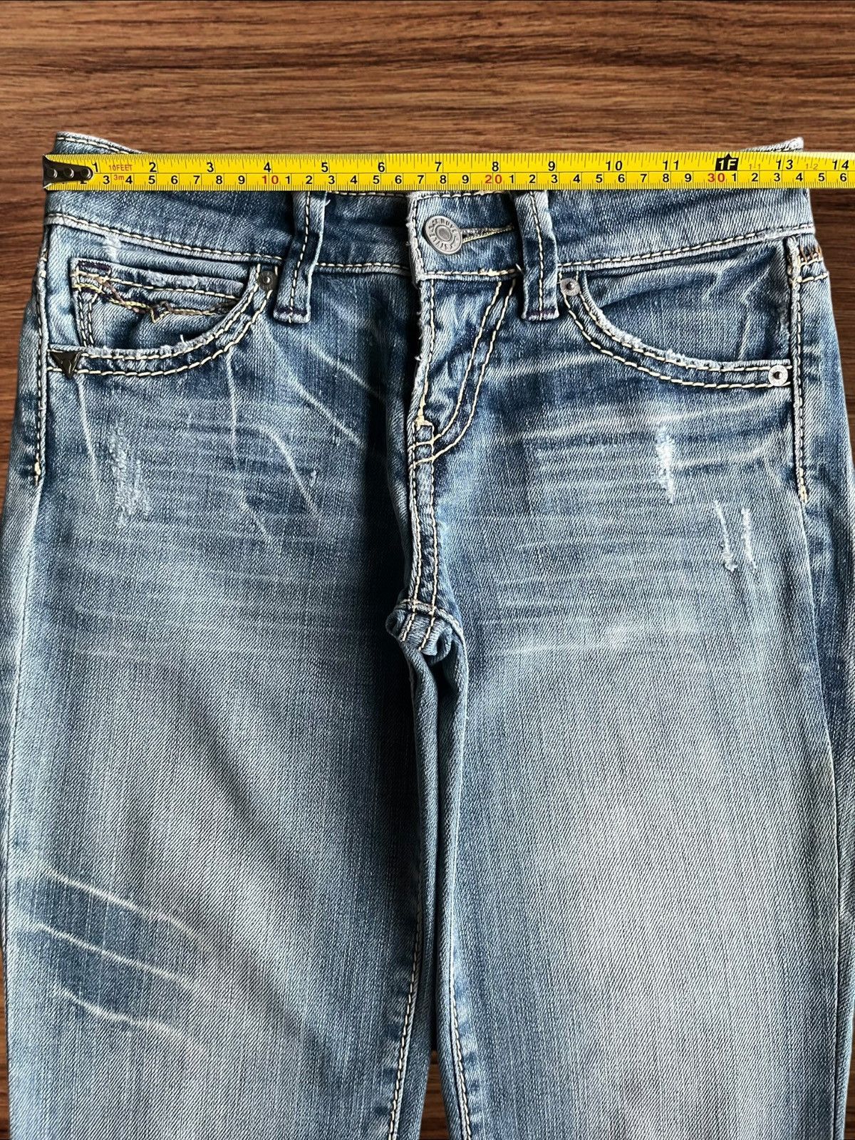 Hysteric Glamour Vintage Y2K Japanese Brand Blue Washed Low Rise Flare Jeans Size 26" / US 2 / IT 38 - 13 Thumbnail