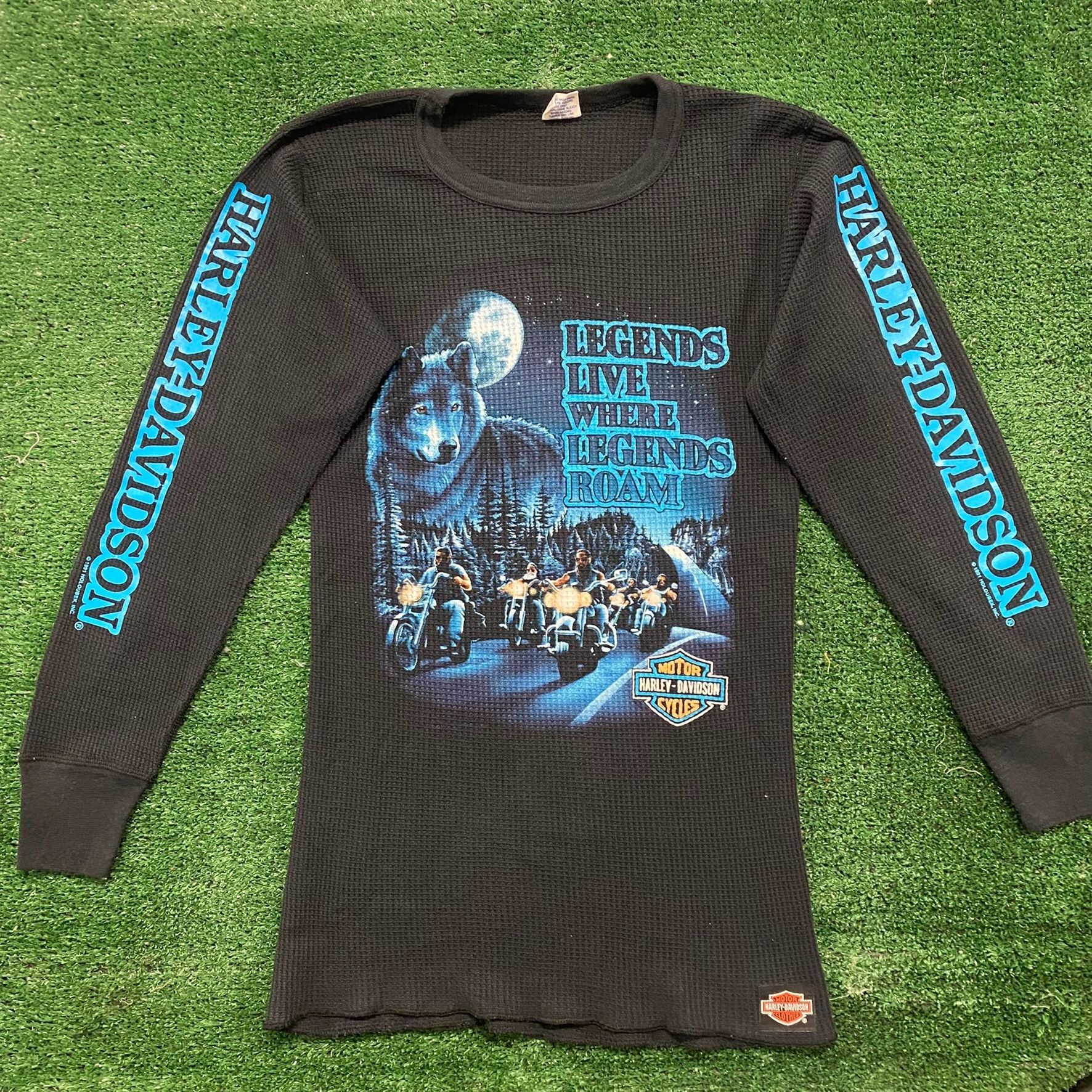 Harley Davidson Harley Davidson Waffle Knit Thermal Vintage 80s Wolf Tee Size US S / EU 44-46 / 1 - 2 Thumbnail