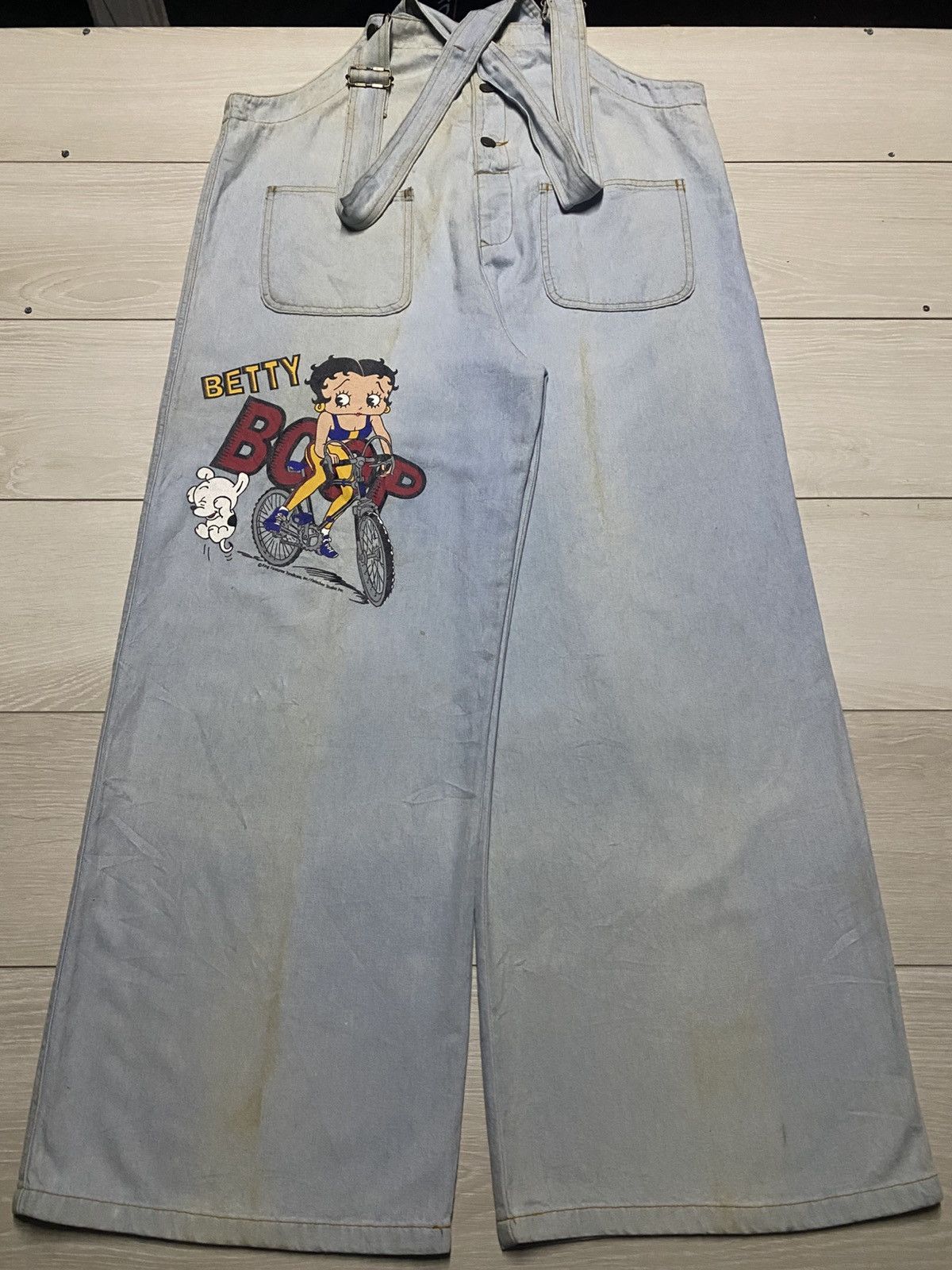 Japanese Brand Vintage Betty Boop Grunge Baggy Overall Denim Size US 33 - 1 Thumbnail