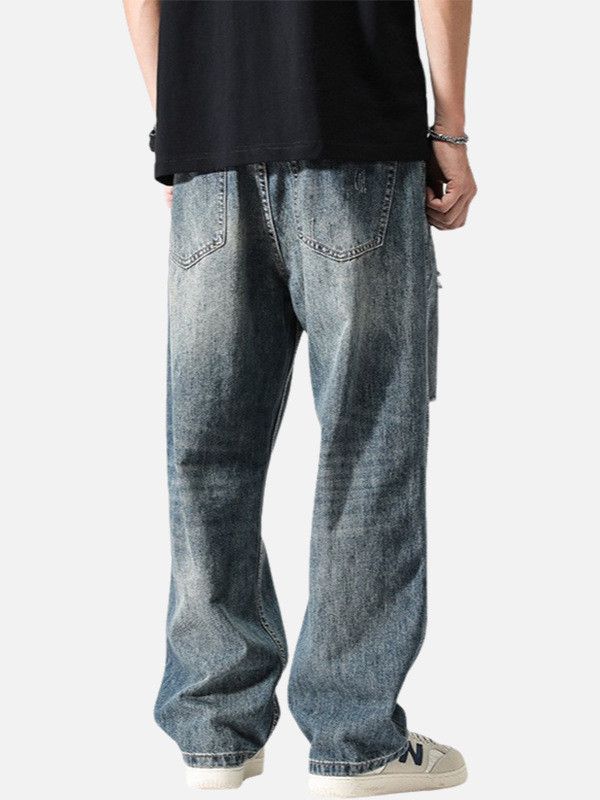 Japanese Brand Retro blue distressed loose straight leg ripped jeans Size US 32 / EU 48 - 4 Thumbnail