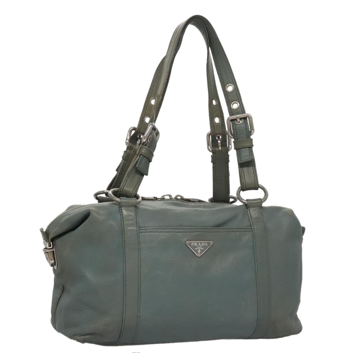 Prada Shoulder Bag Leather Silver Green Auth 104235 in Silver/Green, Women's