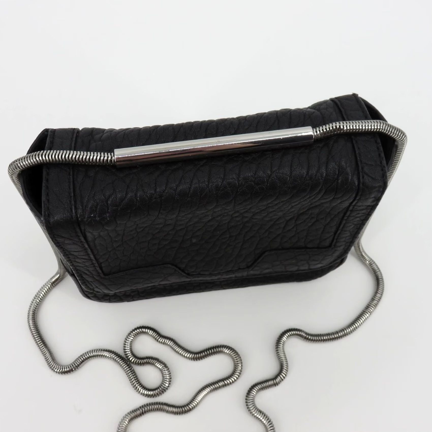 Sandro Sandro Black Leather Crossbody Purse Bag Silver Tone Metal Chain Strap Women Size ONE SIZE - 2 Thumbnail