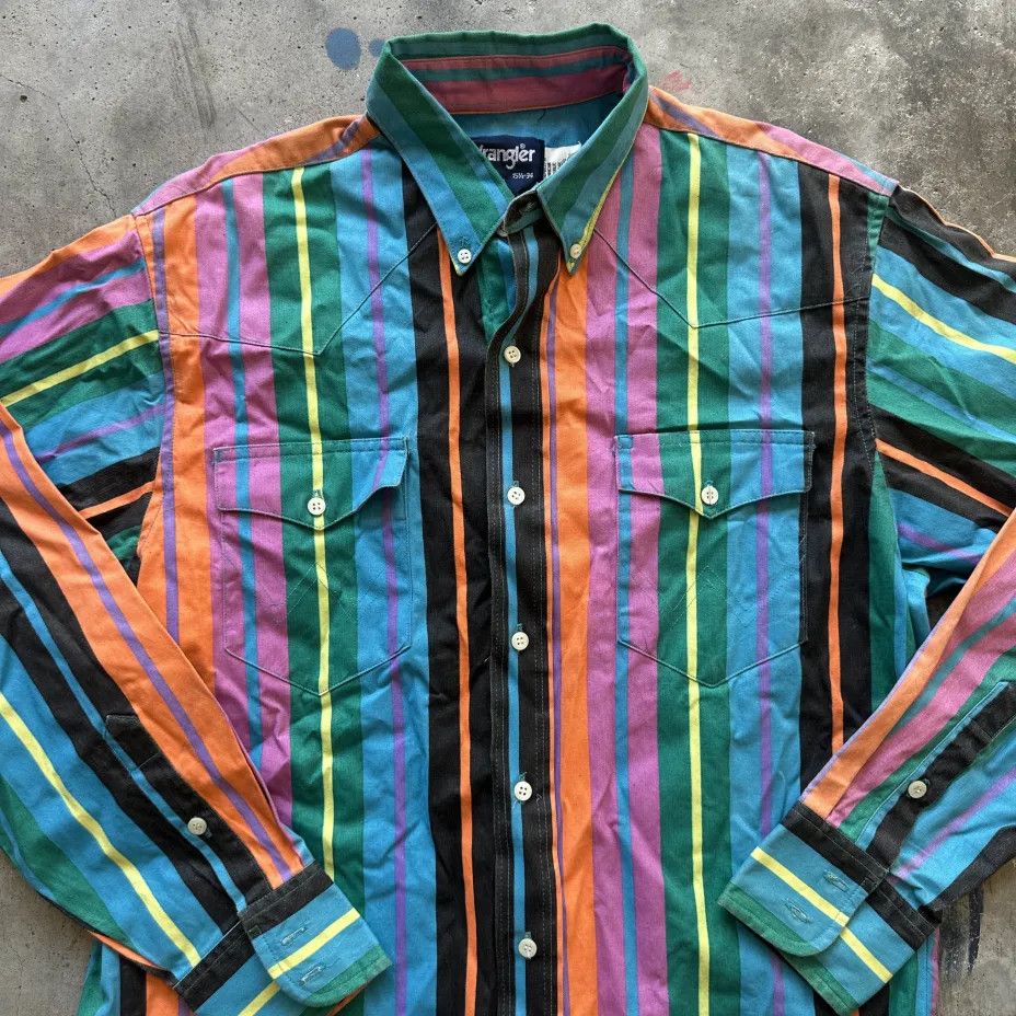 Wrangler Vintage Wrangler Brushpopper Western Striped Button Shirt Size US L / EU 52-54 / 3 - 3 Thumbnail