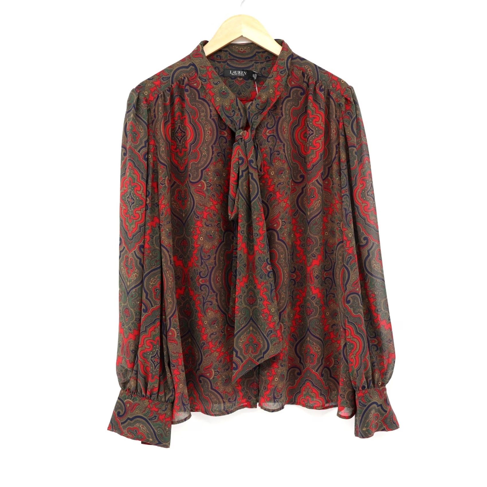 Ralph Lauren Lauren Ralph Lauren Paisley Georgette Tie Neck Shirt Blouse Black Label 2XL NEW Multicolor Polyester Damask Women's Shirt Tie Neck Blouse Size XXL / US 16-18 / IT 52-54 - 2 Thumbnail