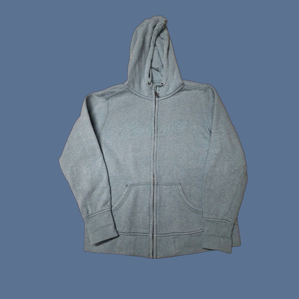 Carhartt Carhartt Hoodie Sweatshirt Womens L Zip Spellout Pockets Light Blue Size L / US 10 / IT 46 - 1 Thumbnail