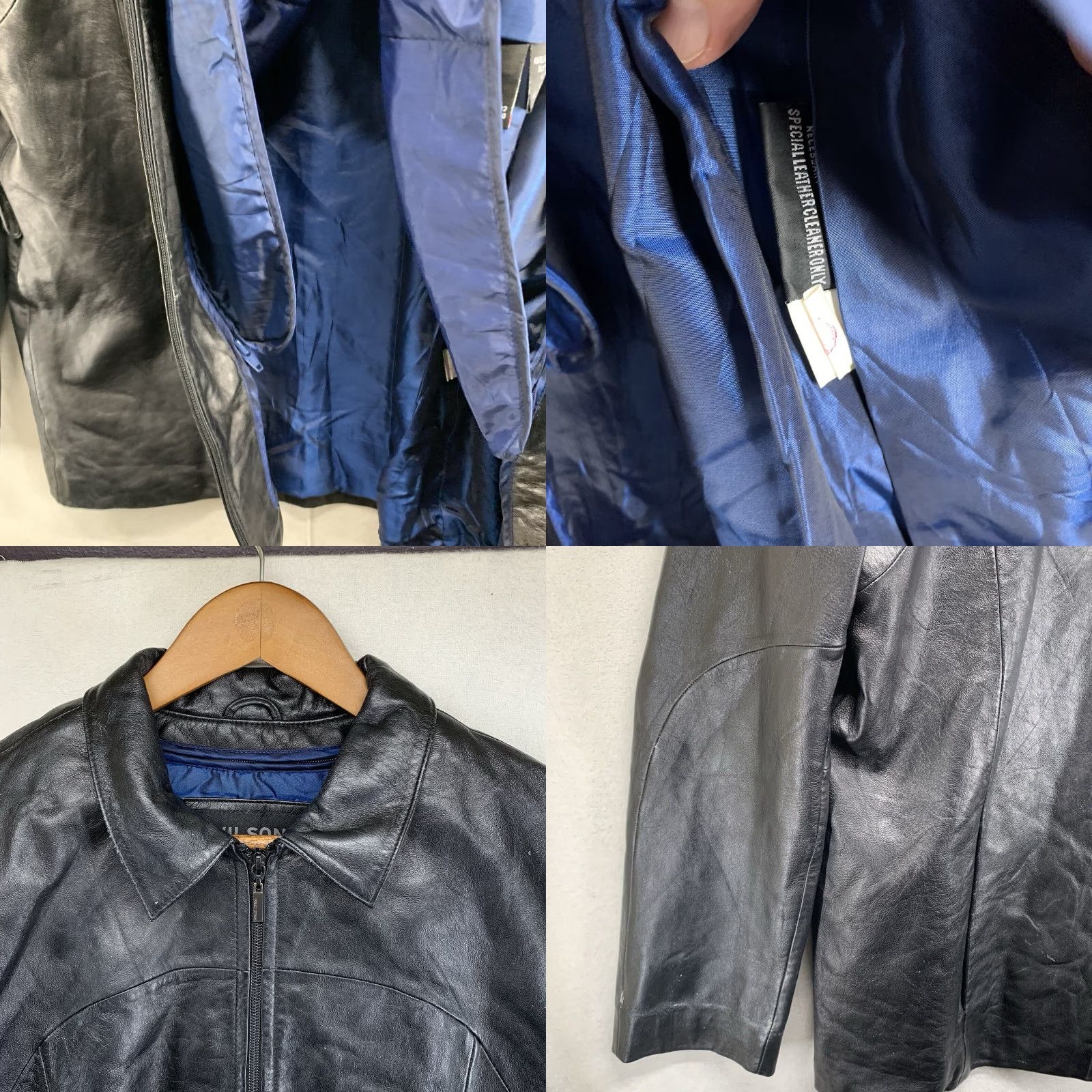 Vintage Pelle Studio Wilsons Mens Black Leather Jacket Thinsulate Full-Zip Blue Lined Size US L / EU 52-54 / 3 - 8 Thumbnail