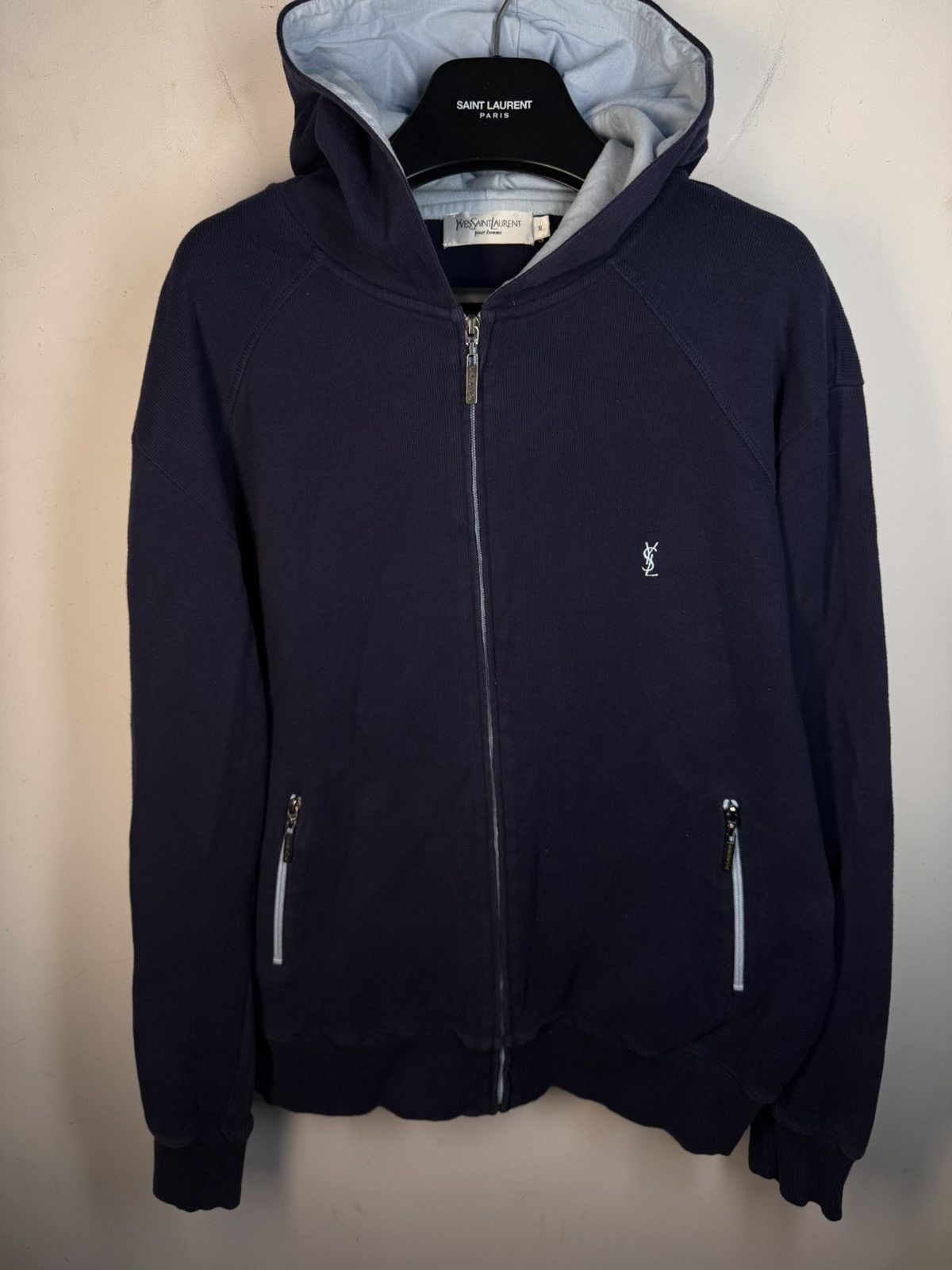 Yves Saint Laurent Navy YSL Hoodie Sweatshirt Sweater Quarter Zip Vintage 90s Size US L / EU 52-54 / 3 - 6 Thumbnail