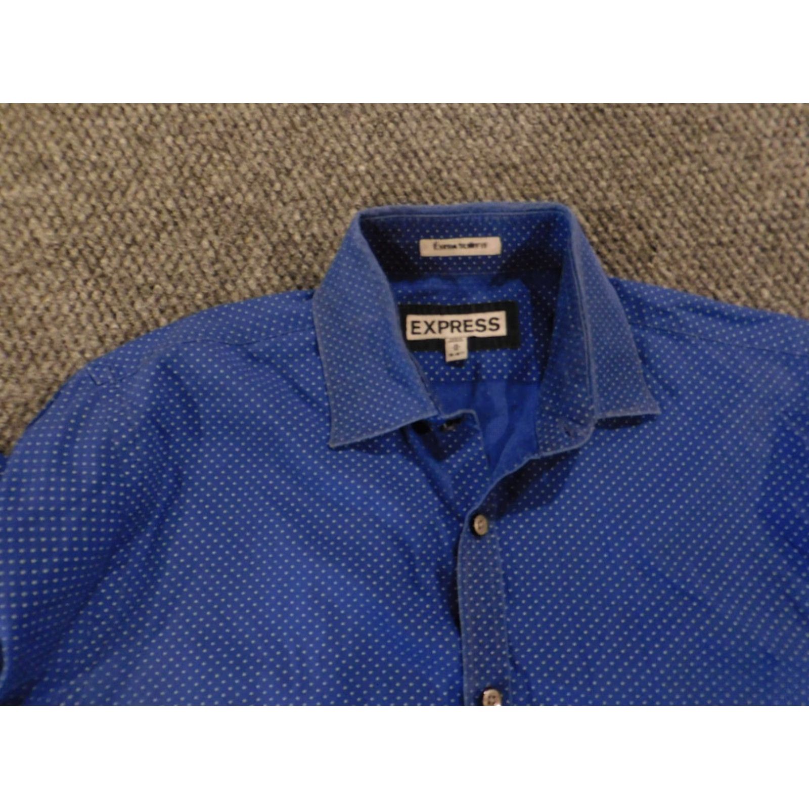 Express Express Mens Button-Down Shirt Medium Blue Dots Slim Fit Extra-Slim Cotton Knit Size US M / EU 48-50 / 2 - 7 Thumbnail