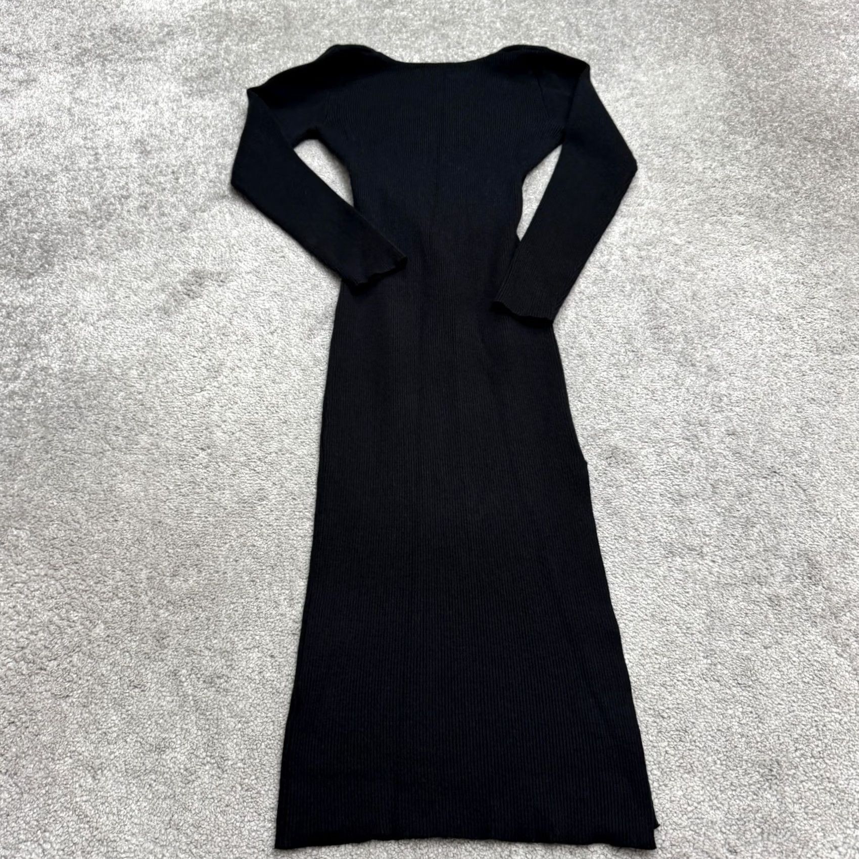 Vintage More To Come Ribbed Knit Cut-Out Midi Bodycon Dress Womens Medium Black Stretch Size M / US 6-8 / IT 42-44 - 3 Thumbnail