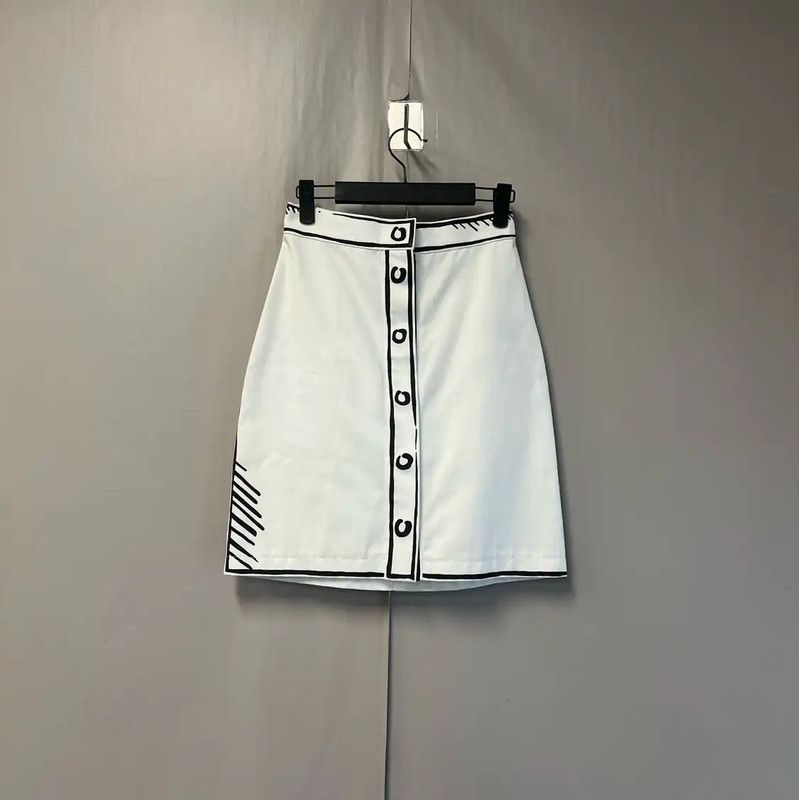 Fendi FENDI White Cotton Midi Skirt with Button Detail 0089 Size 23" - 1 Thumbnail