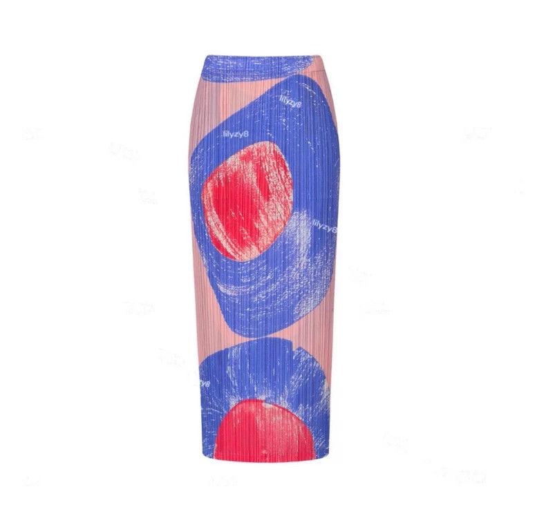 Issey Miyake Issey Miyake size:3 A pink and blue two-tone skirt Size 42" / US 20 - 2 Thumbnail