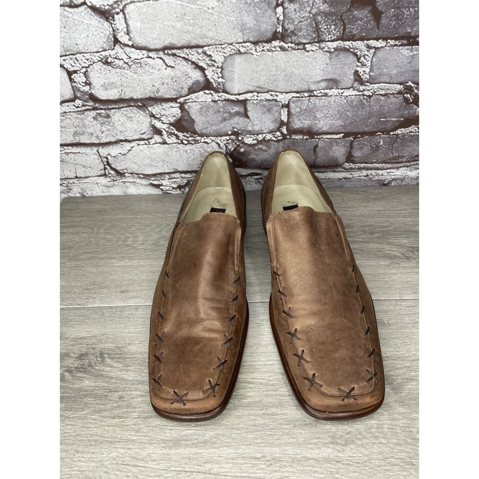 Other Marco Delli Brown Leather Shimmer Square Toe Loafers Dress S Size US 8 / EU 41 - 18 Thumbnail