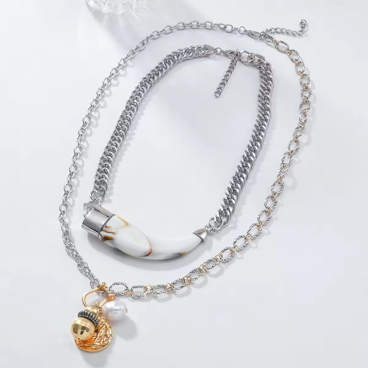 Vintage Cow Horn Multi-layer Imitation Pearl Necklace Size ONE SIZE - 2 Thumbnail