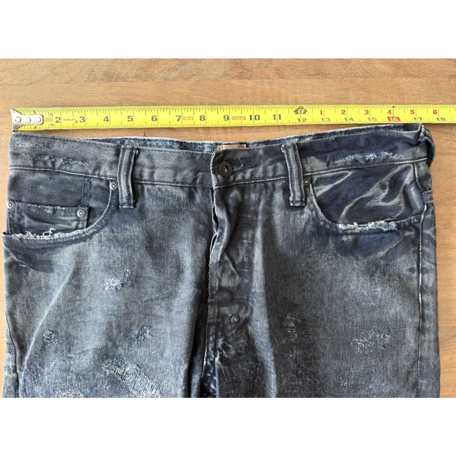 Prps PRPS Jeans Mens 31 Denim Distressed Button Fly 34x28 Black 5-Pocket Straight Band 90s Grunge Logo Shirt Size US 31 - 7 Thumbnail