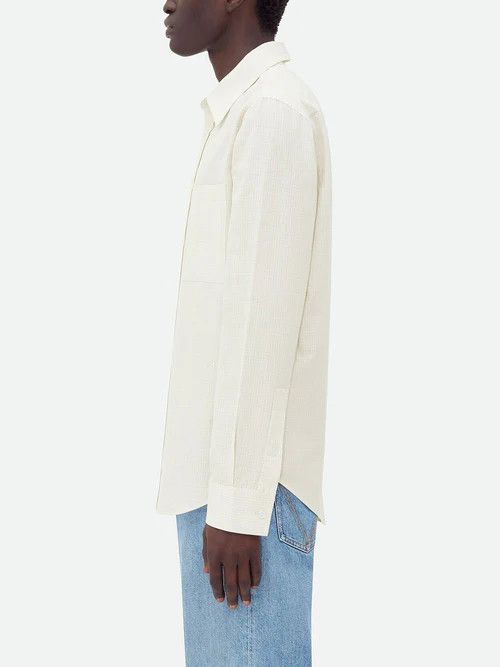 Bottega Veneta o1lf3ng10825 Cotton Linen Check Shirt in Ivory Size US S / EU 44-46 / 1 - 3 Thumbnail