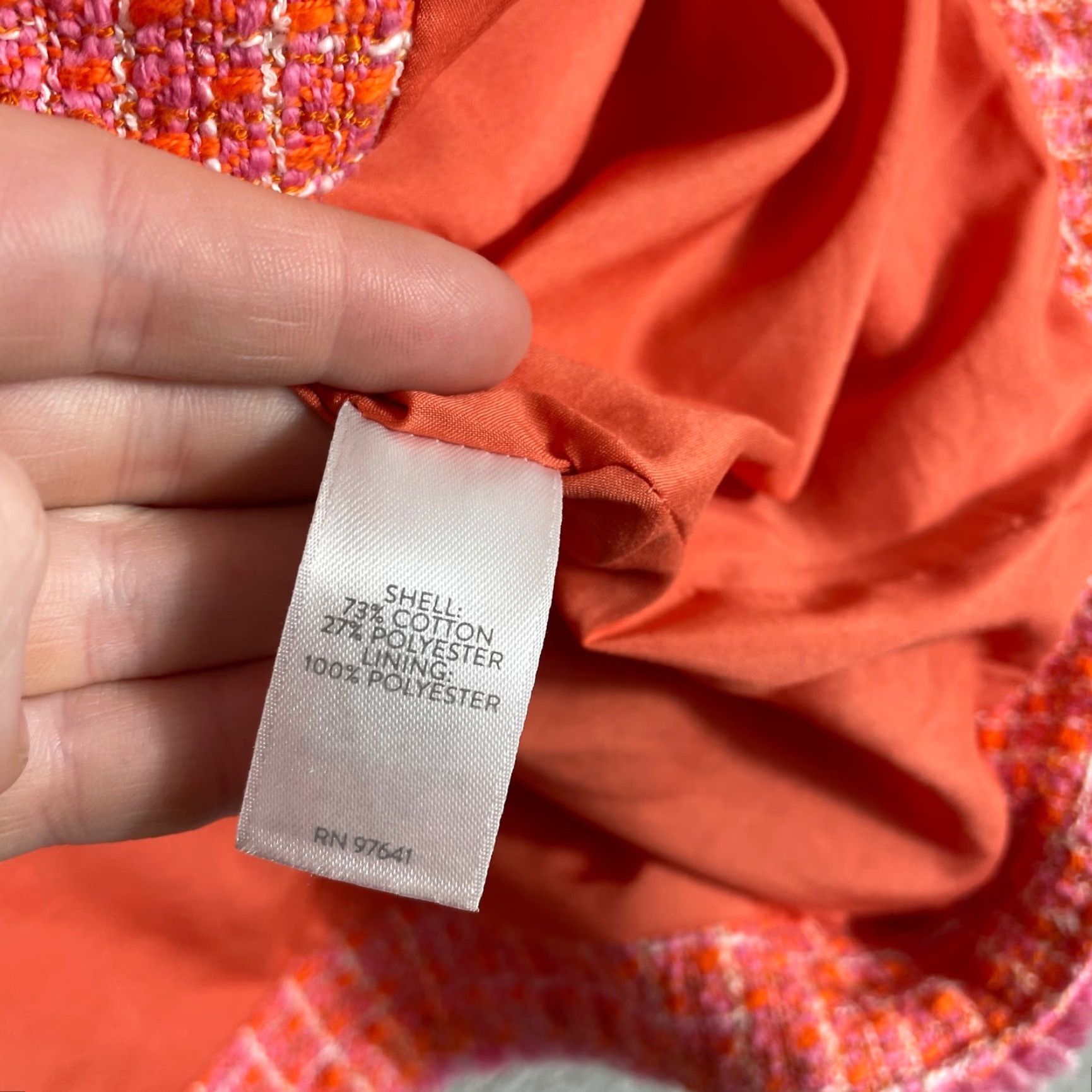 J. Jill VINTAGE J Jill Tweed Jacket Womens 4X Orange Pink Plaid Fringe Trim Button Front Coat Size XXL / US 16-18 / IT 52-54 - 4 Thumbnail