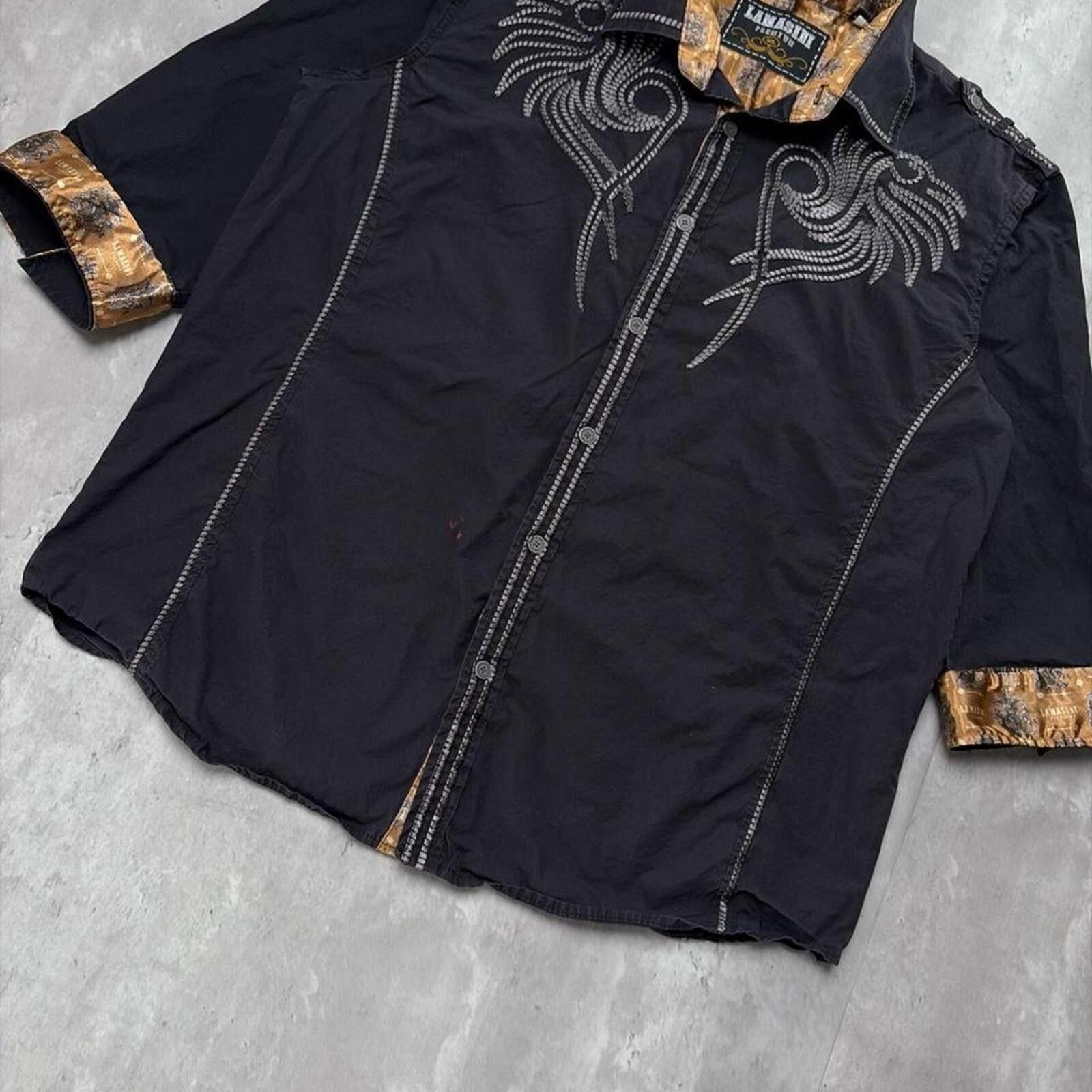 Other Y2K Lamasini Grunge Gothic Cross 3/4 Sleeve Button Up Shirt Size US XL / EU 56 / 4 - 3 Thumbnail