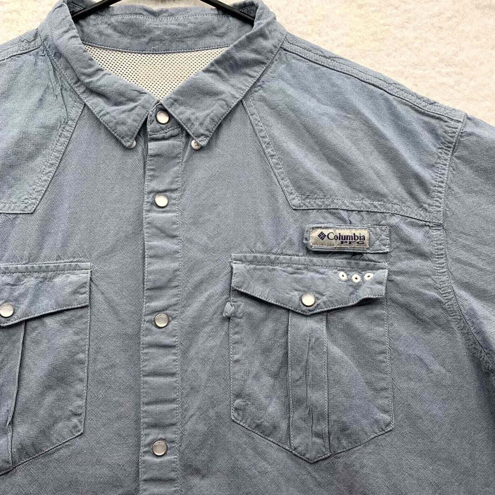 Vintage Columbia PFG Pearl Snap Shirt Mens XXL 2XL Blue Fishing Outdoors Vented FM1019 Size US XXL / EU 58 / 5 - 4 Thumbnail