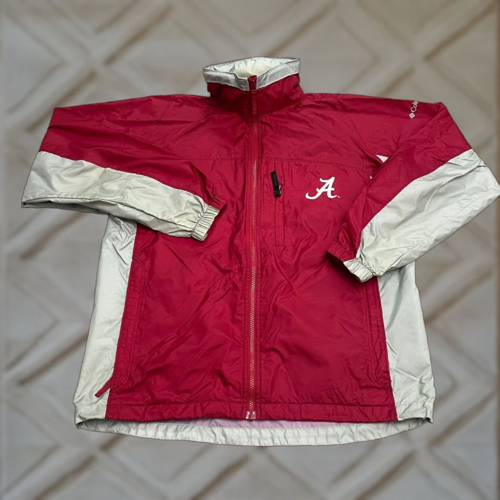 Vintage Columbia Windbreaker Jacket Men Small Red Gray Alabama University Hooded Tuckable Hood Zip Pockets All Seasons Lightweight Soft Shell Size US S / EU 44-46 / 1 - 1 Thumbnail