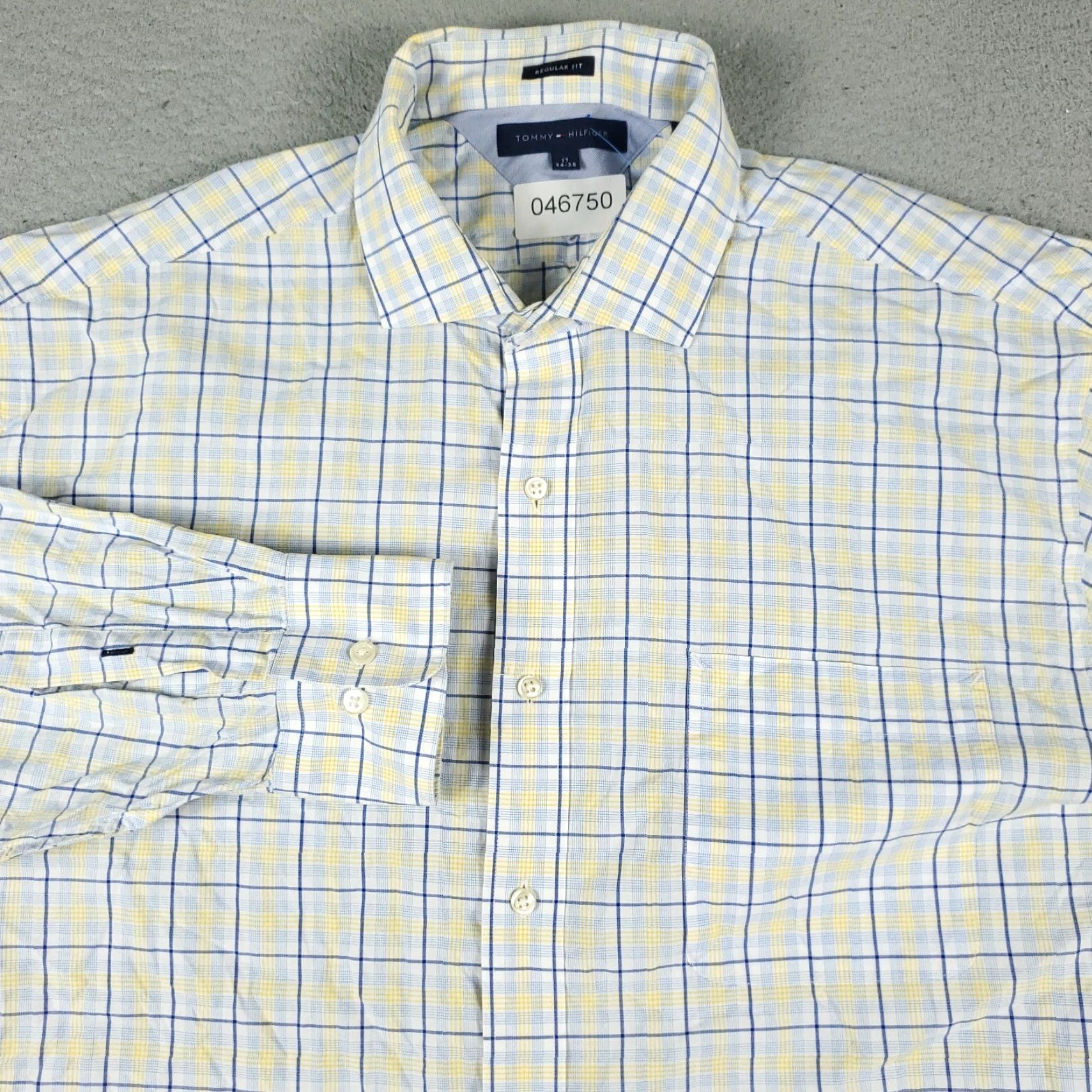Tommy Hilfiger Tommy Hilfiger Shirt Mens 17 Yellow Plaid Dress Button-Down Long Sleeve Regular Size 17 Collared Classic American Modern Preppy Wedding Workwear Mens Size 46R - 2 Thumbnail