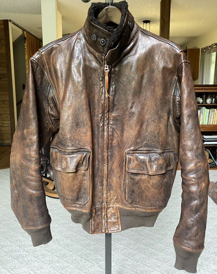 image of Polo Ralph Laurent Medium Leather Jacket Aviator Shearling in Brown, Men's