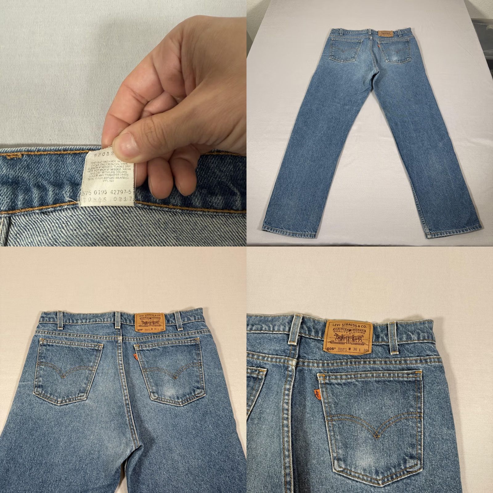 Levi's VINTAGE Levi's 505 Jeans Mens 36x30 Blue Straight Denim Pants 90s Regular Fit Cotton Denim Blue 5-Pocket Mens Size US 36 / EU 52 - 9 Thumbnail