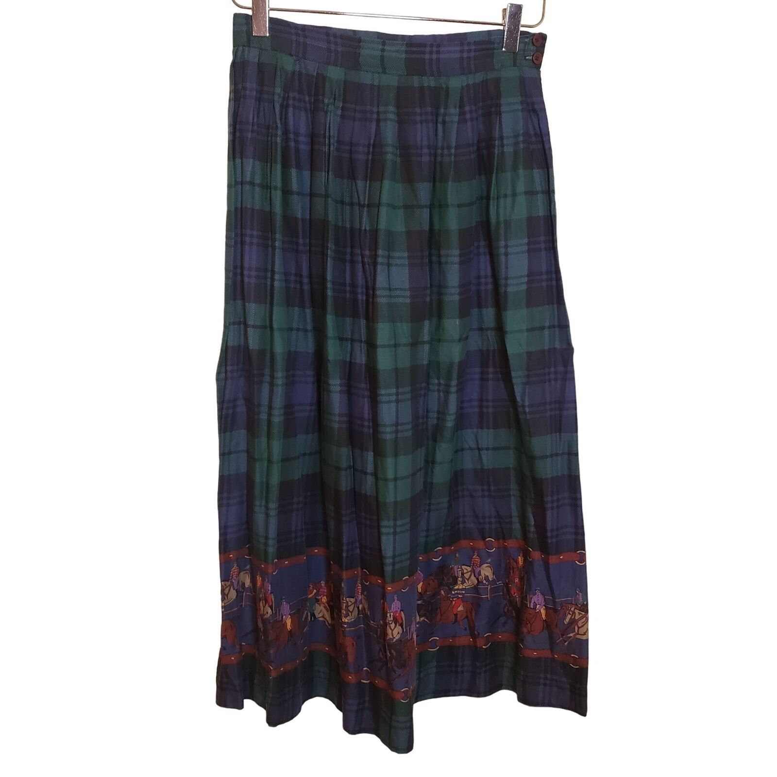 Vintage Vintage Horseracing Midi Skirt Womens Size 6 Green Blue West Size 28" / US 6 / IT 42 - 1 Thumbnail