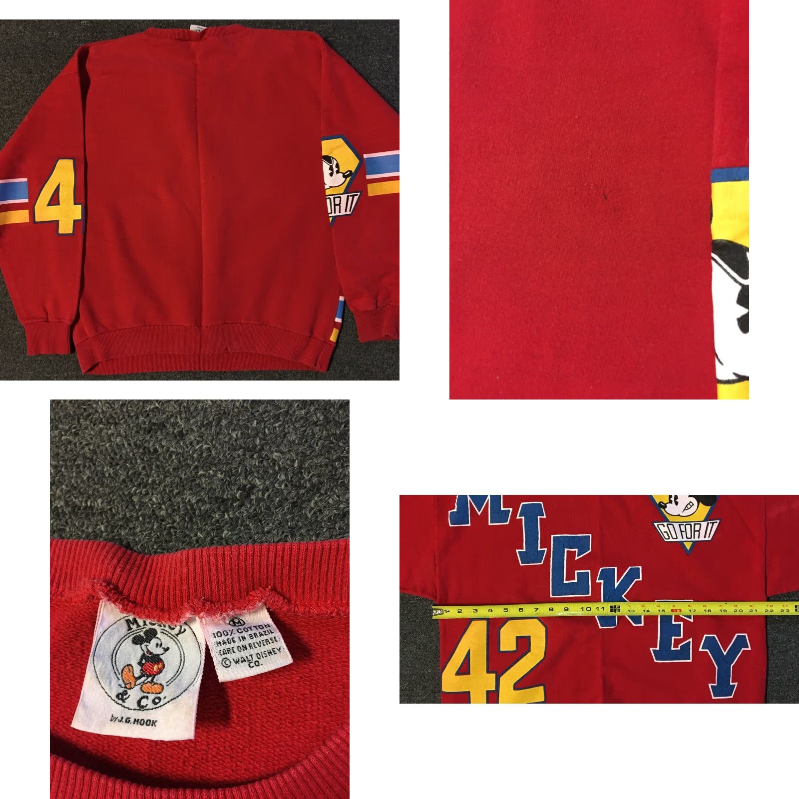 Disney VINTAGE Mickey Mouse Go For It Sweatshirt S Mens Red 80s 90s Disney Cartoon Pullover Night Basketball Theme Park Looney Tunes USA Size US S / EU 44-46 / 1 - 8 Thumbnail