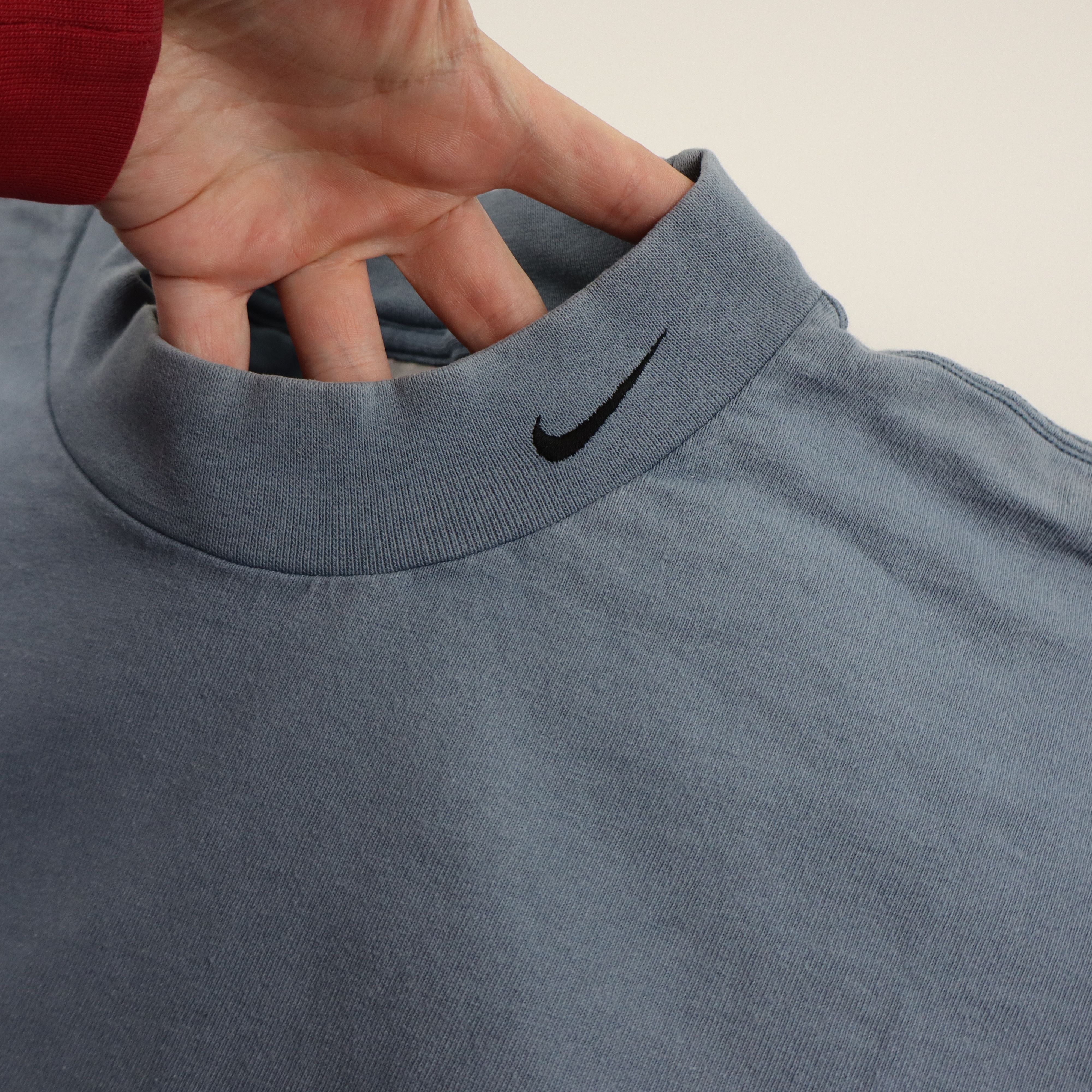 Nike × Vintage Vintage 90s Nike Mock Neck Mini Swoosh Long Sleeve T Shirt Size US XL / EU 56 / 4 - 4 Thumbnail