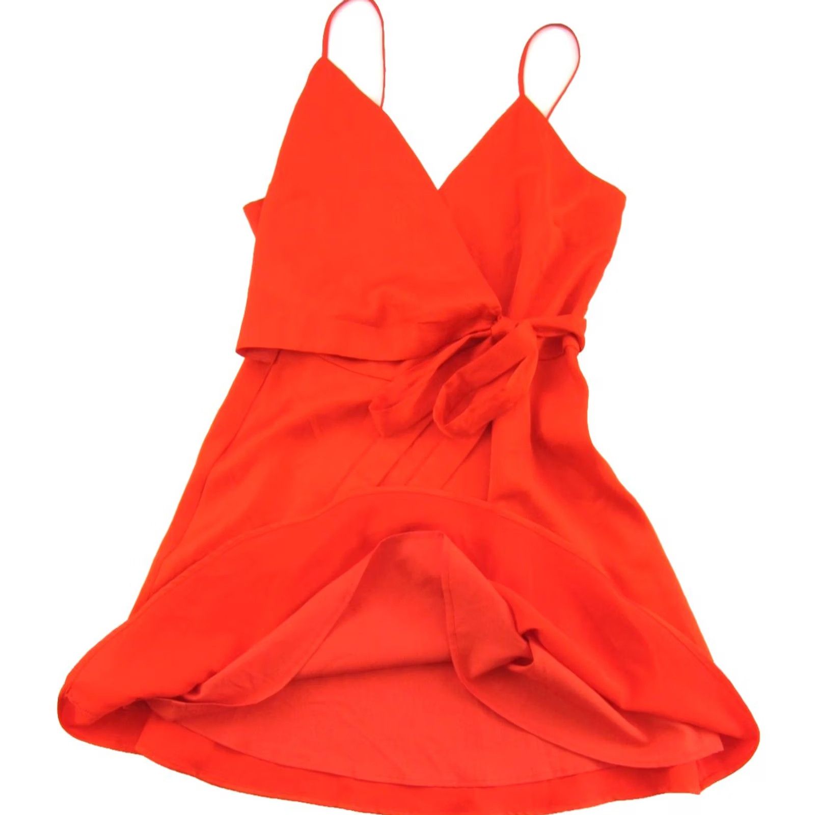 Vintage WAYF Bright Orange V-Neck Spaghetti Strap Wrap Tie Short Slip Sun Dress Medium Size 32" / US 10 / IT 46 - 5 Thumbnail