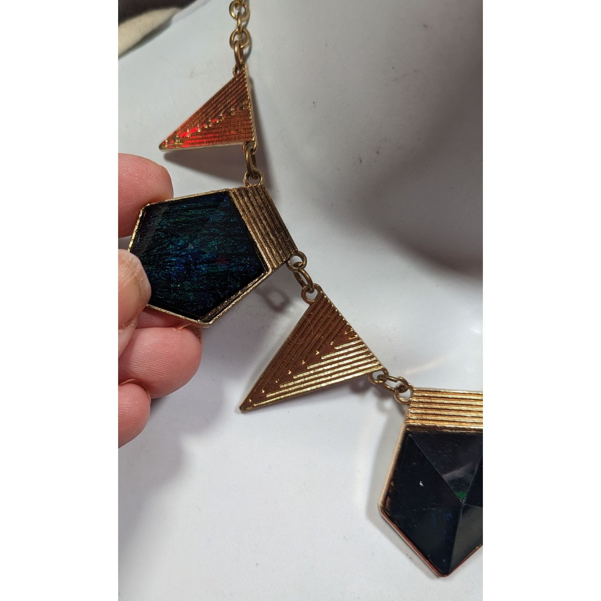 Other Modern Geometric Gold And Dark Blue Statement Necklace Size ONE SIZE - 7 Thumbnail