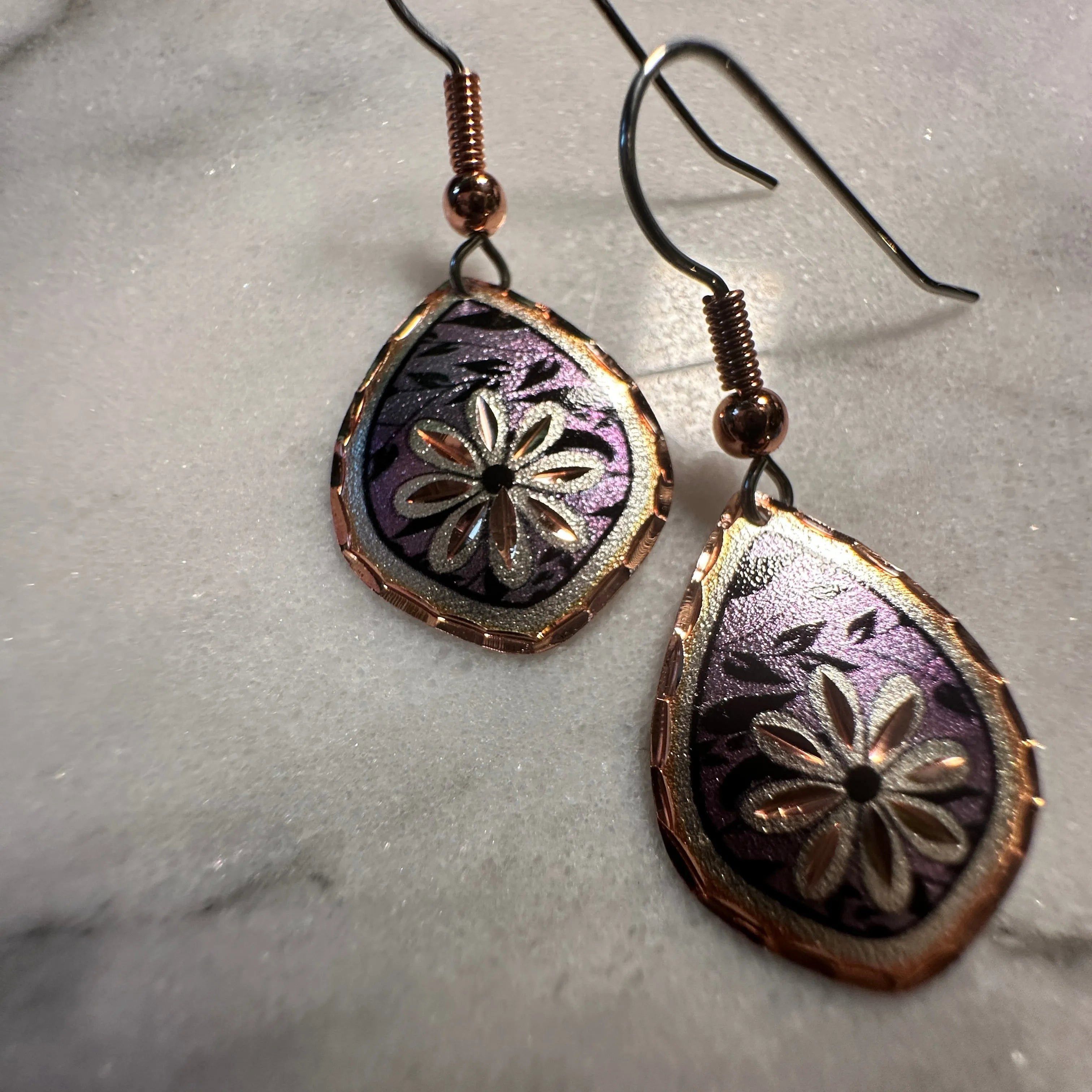 Other Handcrafted Boho Purple Floral Earrings, Diamond Cut Wire Dr Size ONE SIZE - 6 Thumbnail