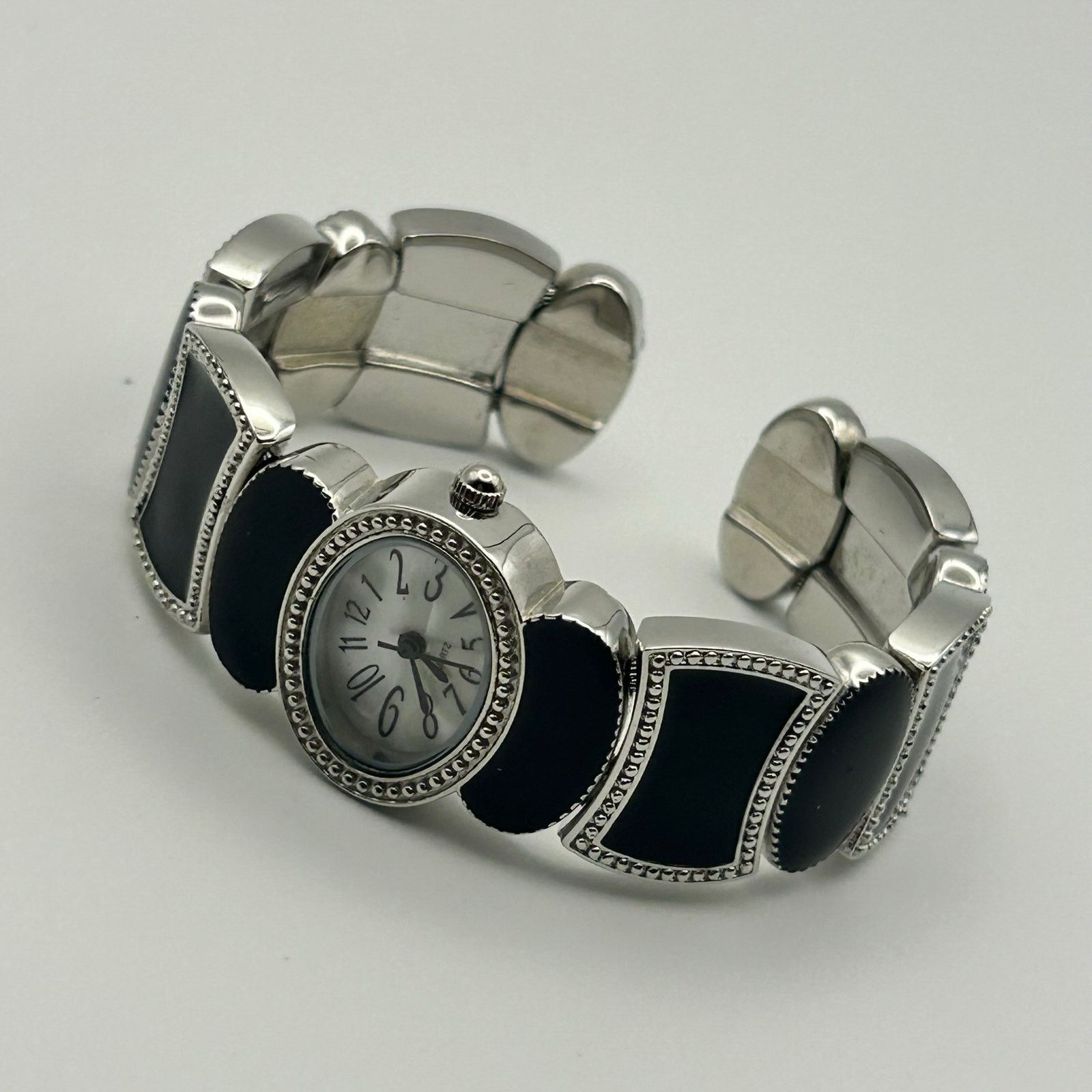 Other Black Mother Pearl Black And Silvertone Cuff Bracelet Watch Size ONE SIZE - 4 Thumbnail