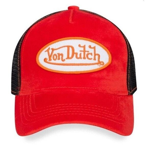 Designer × Von Dutch NWT VON DUTCH ORANGE VELVET BLACK TRUCKER HAT CAP Size ONE SIZE - 1 Thumbnail