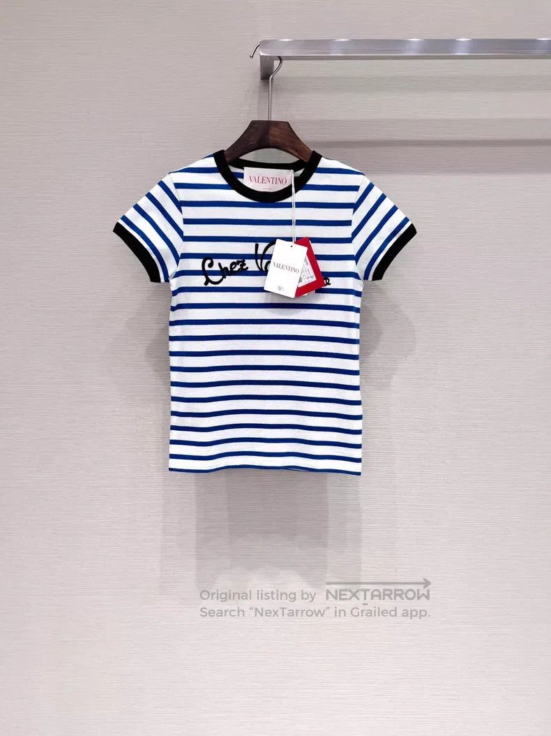 Valentino Valentino Letter blue striped short sleeves Size S / US 4 / IT 40 - 1 Thumbnail
