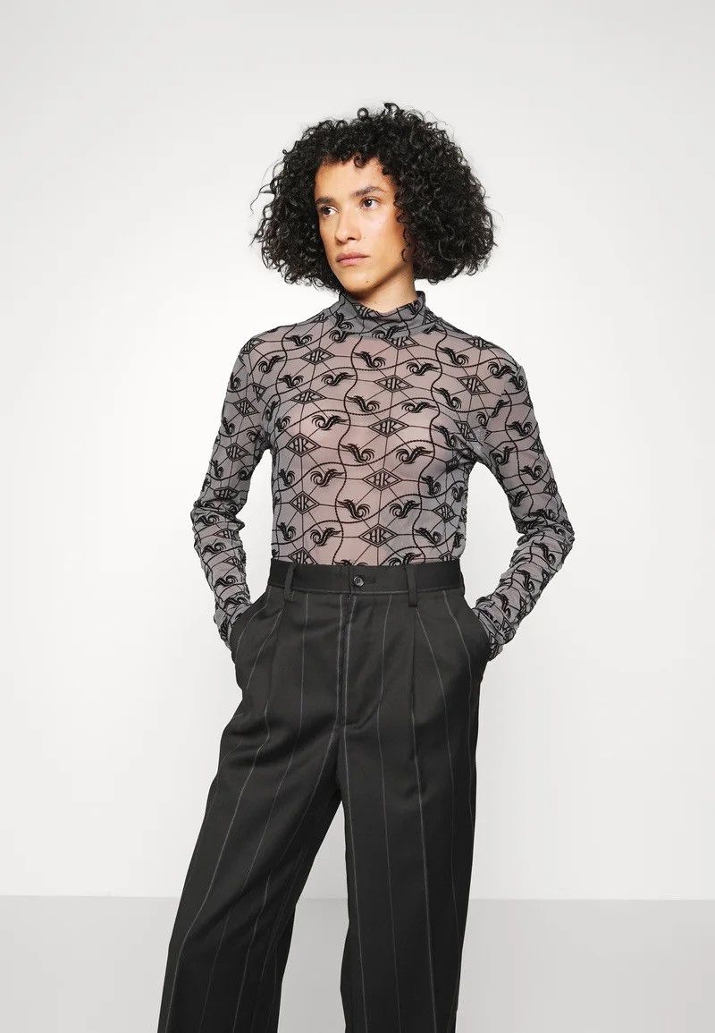 image of ds! Ss23 Han Kjobenhavn Monogram Mesh Grey Turtleneck, Women's (Size Medium)