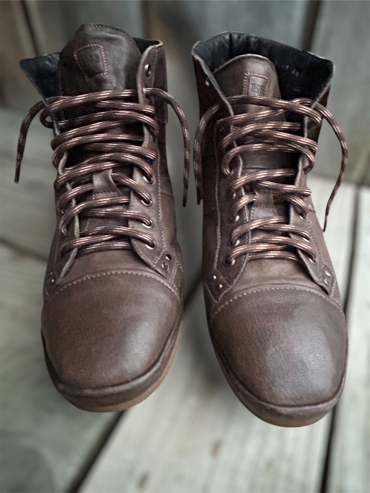 Branded Leather × Hugo Boss Hugo Boss Leather Lace-Up Boots size 43 Made in Italy Size US 10 / EU 43 - 6 Thumbnail