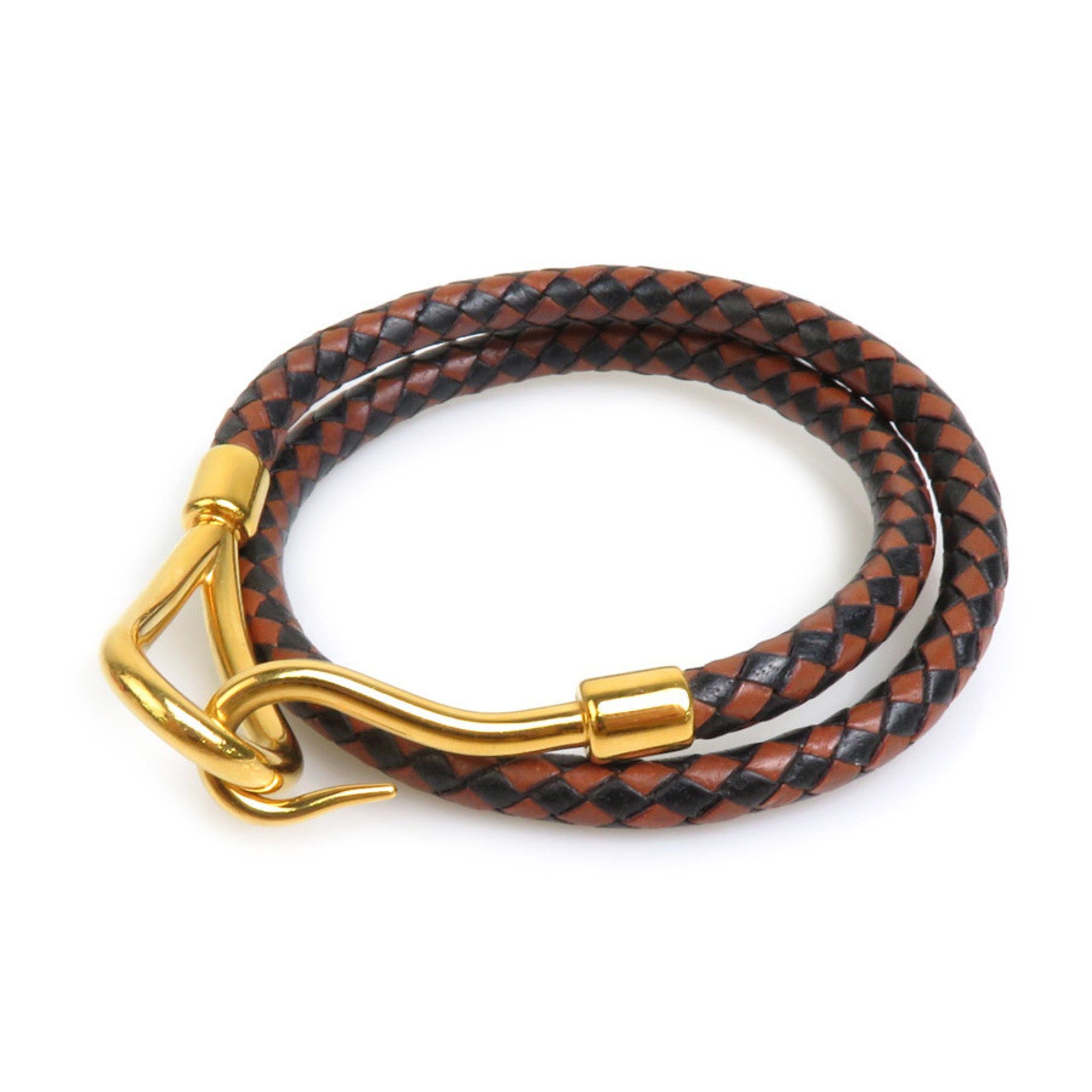 image of Hermes Bracelet Choker Necklace Jumbo Leather/metal Brown/black/gold Unisex, Women's