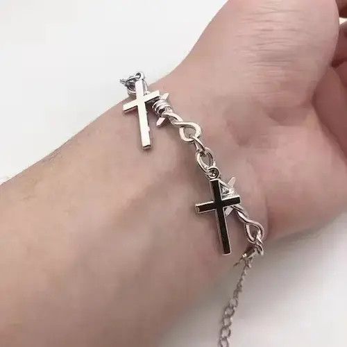 VIBE Barbed Wire Cross Bracelet Post Hip Hop Cosplay Jewelry Size ONE SIZE - 2 Thumbnail