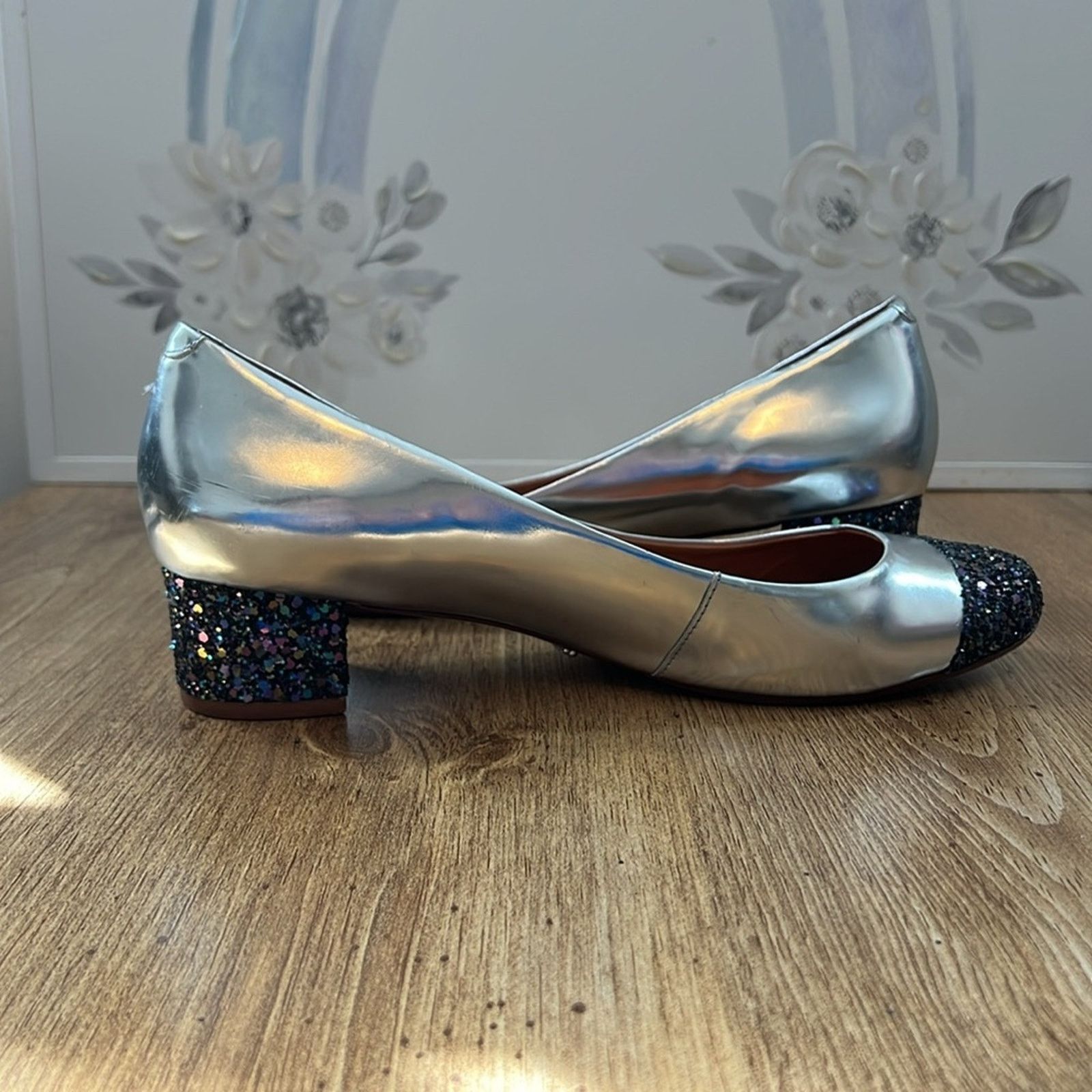 SCHUTZ Schultz Silver Glitter Block Heels Size US 9 / IT 39 - 12 Thumbnail
