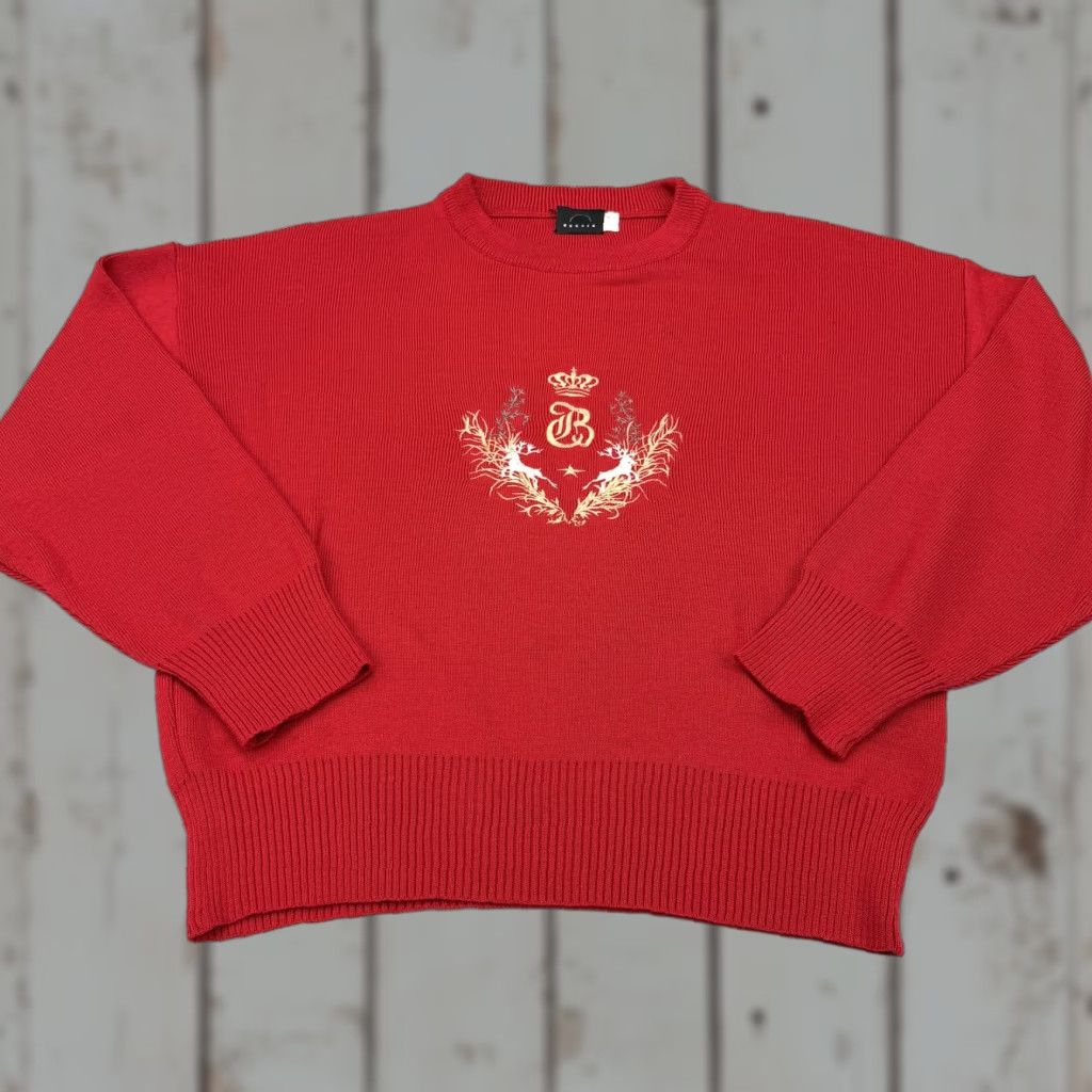 Bogner VINTAGE Bogner Sweater Womens M Red Wool Blend Embroidered Stag Crest Hong Kong Crew Neck Pullover Knitting Casual Fall Winter Size M / US 6-8 / IT 42-44 - 1 Thumbnail