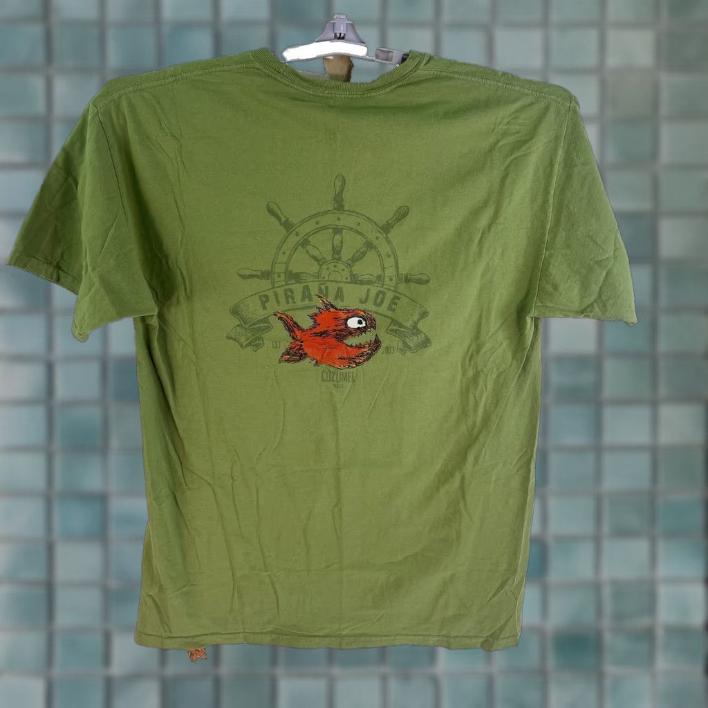 Vintage JOE'S JEANS Pirana Bar Cozumel T-Shirt Mens Size L Crew Neck Short Sleeve Lime Green Graphic Print Embroidered Logo Beach Tropical 90s Theme? Size US L / EU 52-54 / 3 - 1 Thumbnail