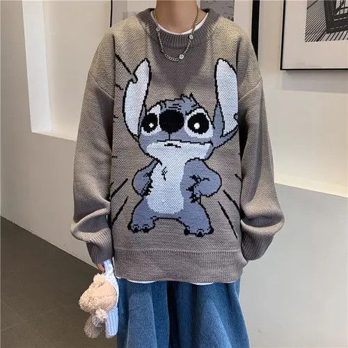 image of Hype x Vintage Disney Lilo And Stitch Loose Sweater in Grey, Men's (Size Medium)
