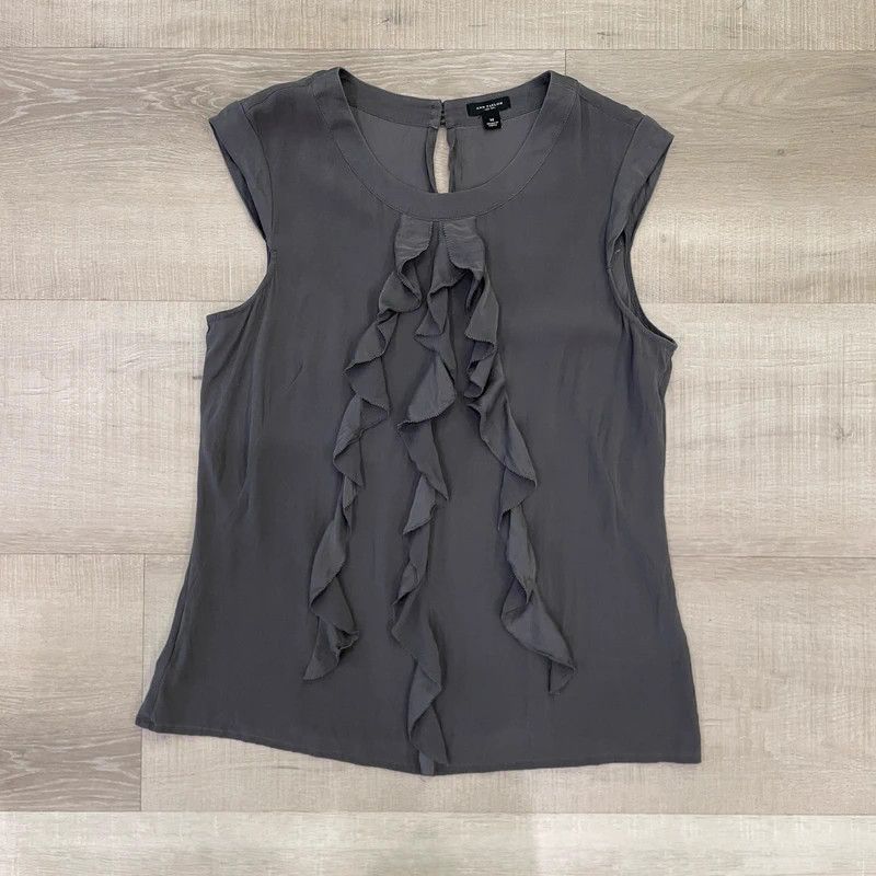 Gray Ruffled Silk Tank, Women's (Size M)