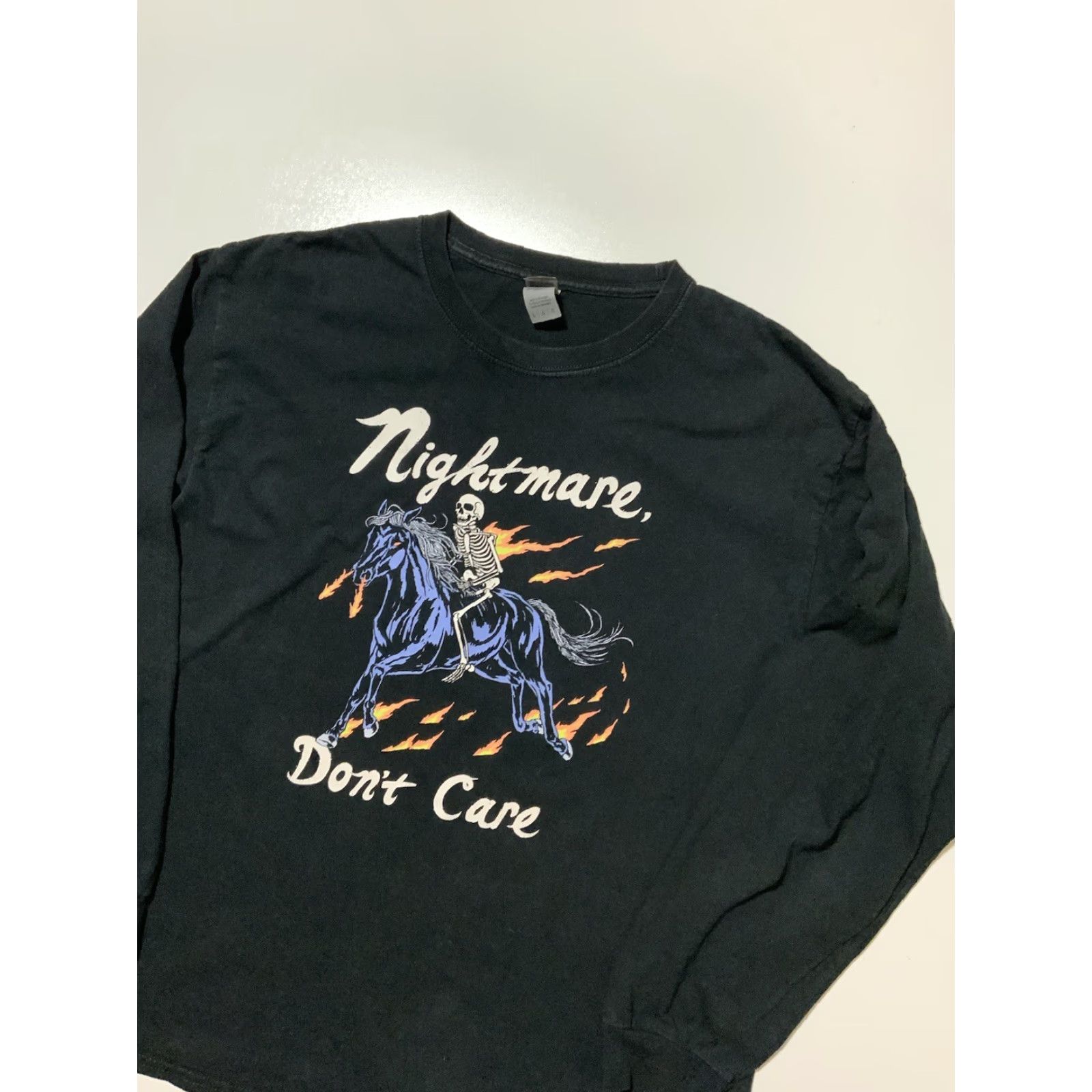 Gildan Gildan Nightmare Don’t Care Hillary White Rabbit Skeleton Horse Graphic L/S T-Shirt LG Black Men Size US L / EU 52-54 / 3 - 3 Thumbnail