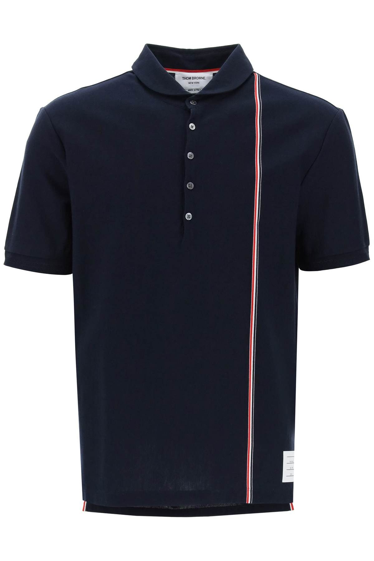 image of Thom Browne Polo Shirt With Tricolor Intarsia in Blue, Men's (Size Medium)